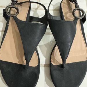 Alfani Black Leather Sandals with Silver Accents